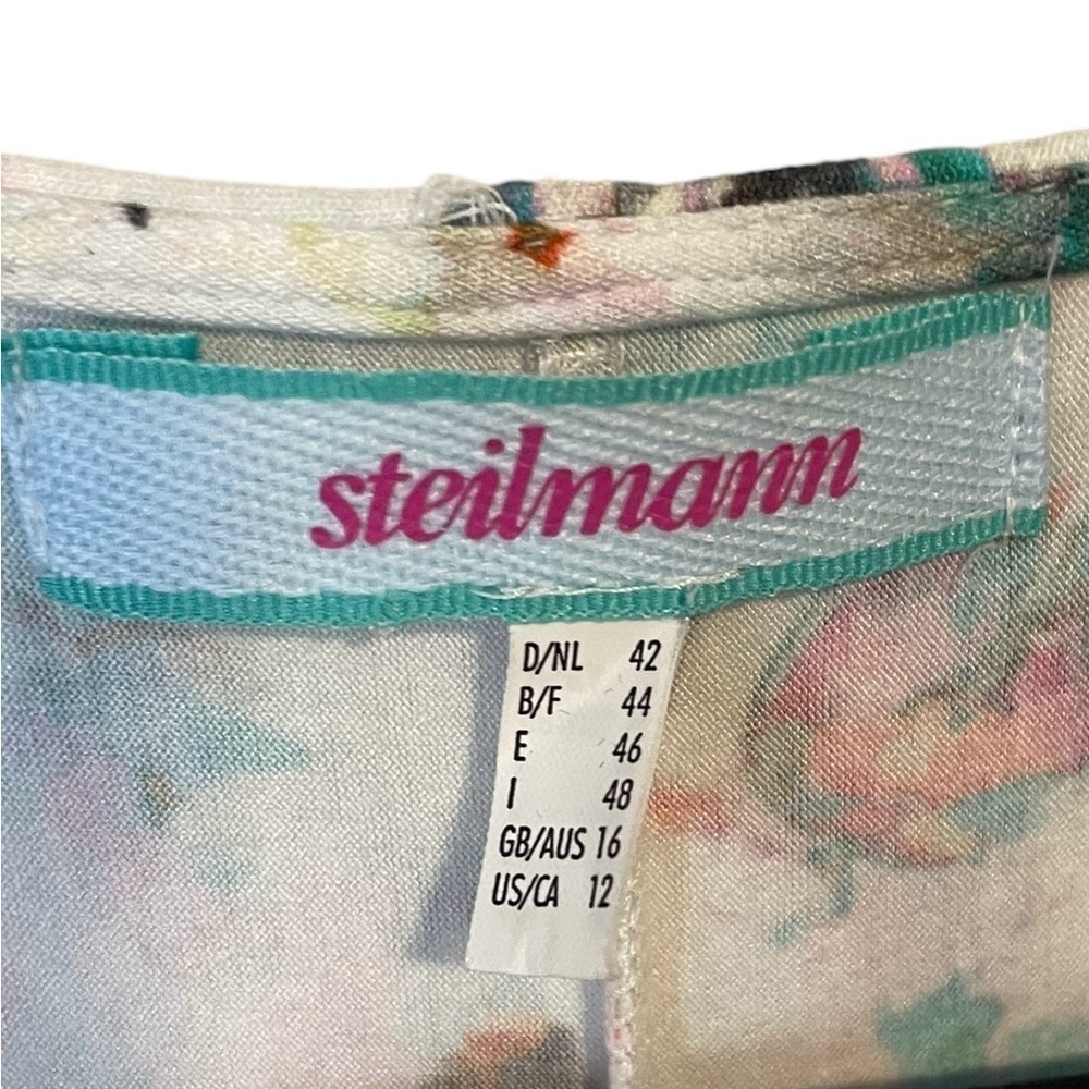Vintage Steilmann white watercolor floral tunic top Sz 12 German designer - Picture 7 of 11